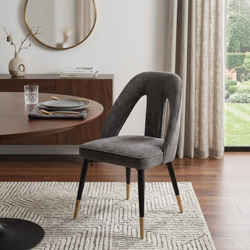 Gray Black and Gold Faux Fur Open Back Dining Side Chair