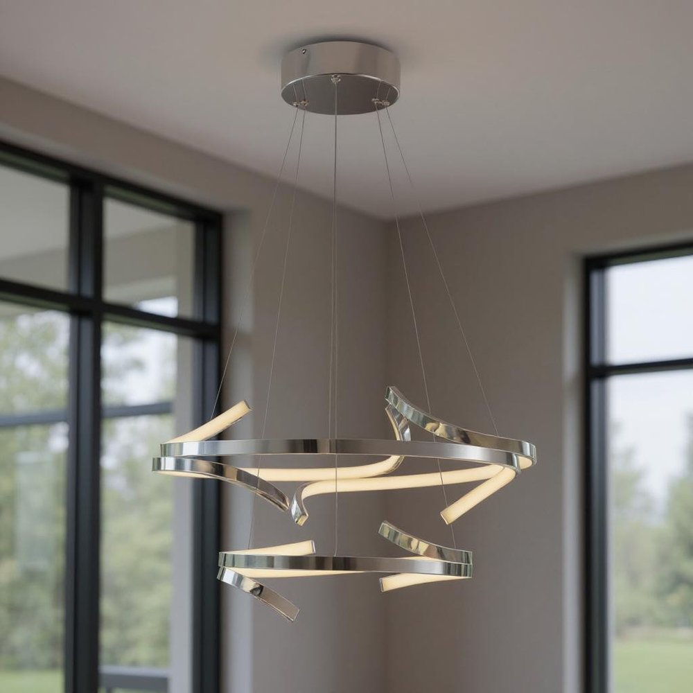 Silver Two Light Metal LED Dimmable Smart Enabled Chandelier