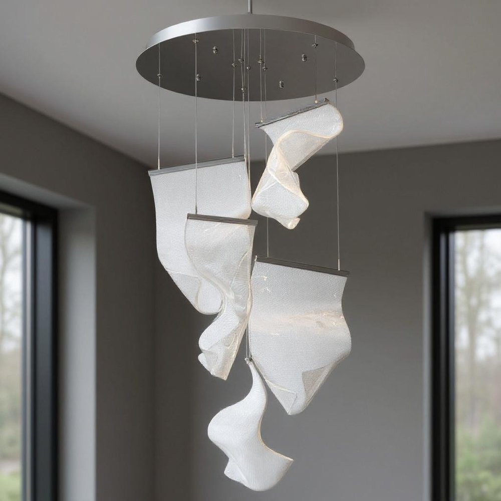 Silver And Clear Five Light Metal LED Dimmable Chandelier With Clear Shades