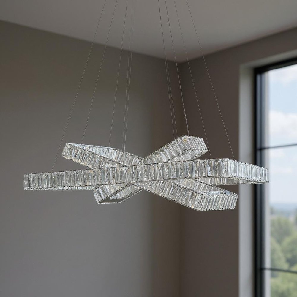 Silver And Clear Three Light Crystal LED Dimmable Chandelier