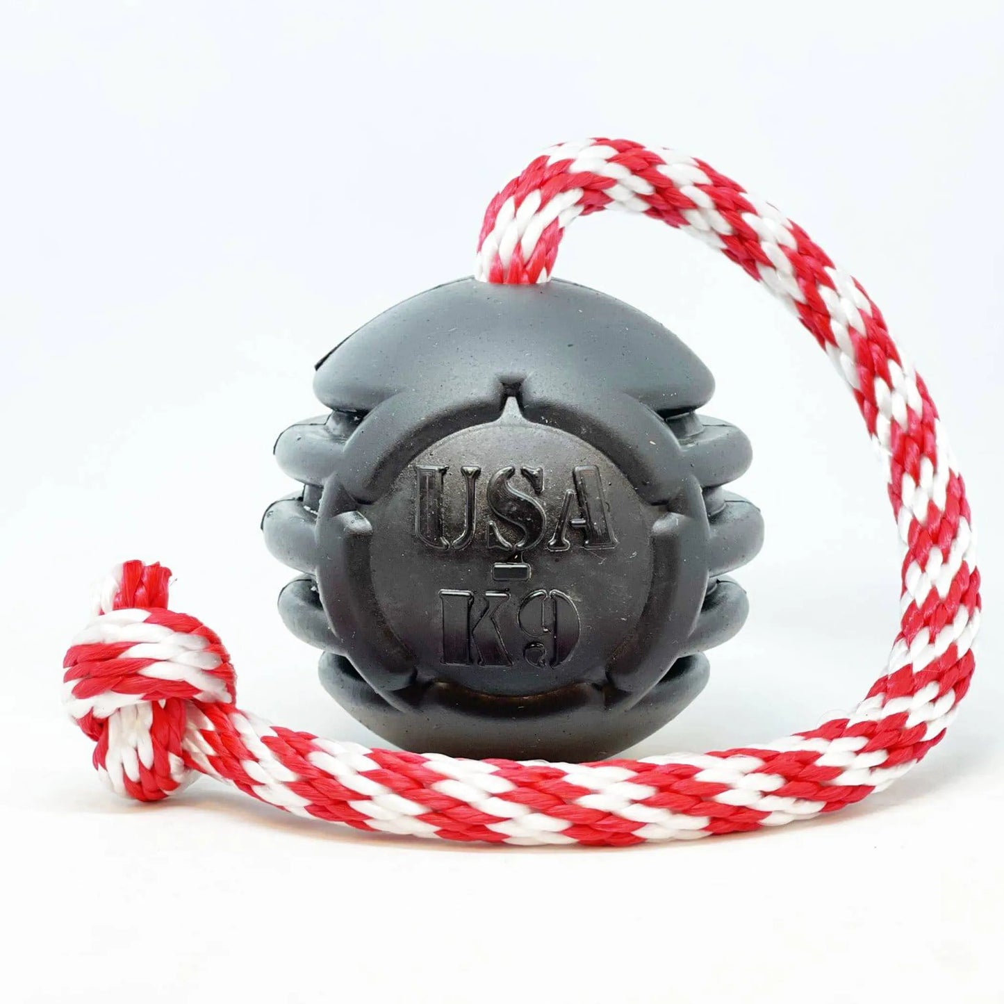 USA-K9 Magnum Black Stars and Stripes Ultra-Durable Rubber Chew Toy, Reward Toy, Tug Toy, and Retrieving Toy