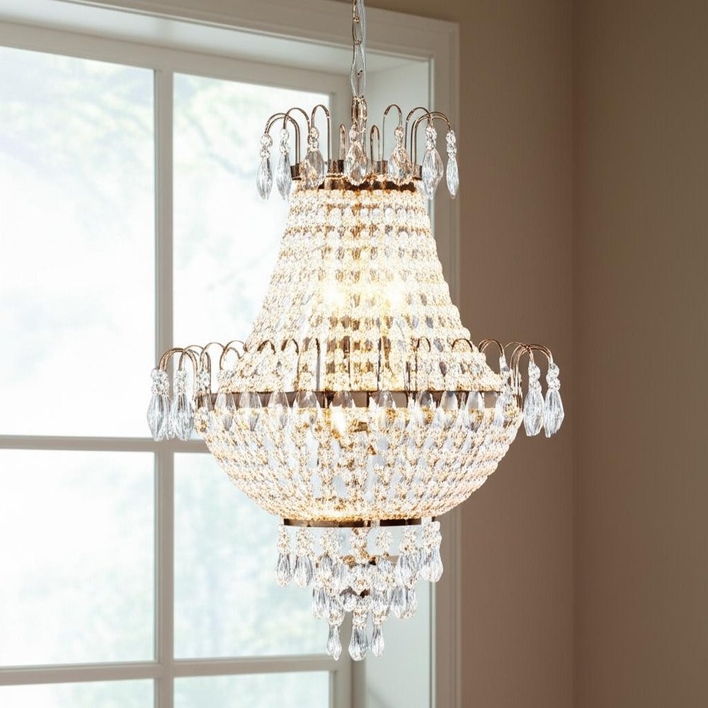 Gold Seven Light Metal Chandelier With Gold Shades