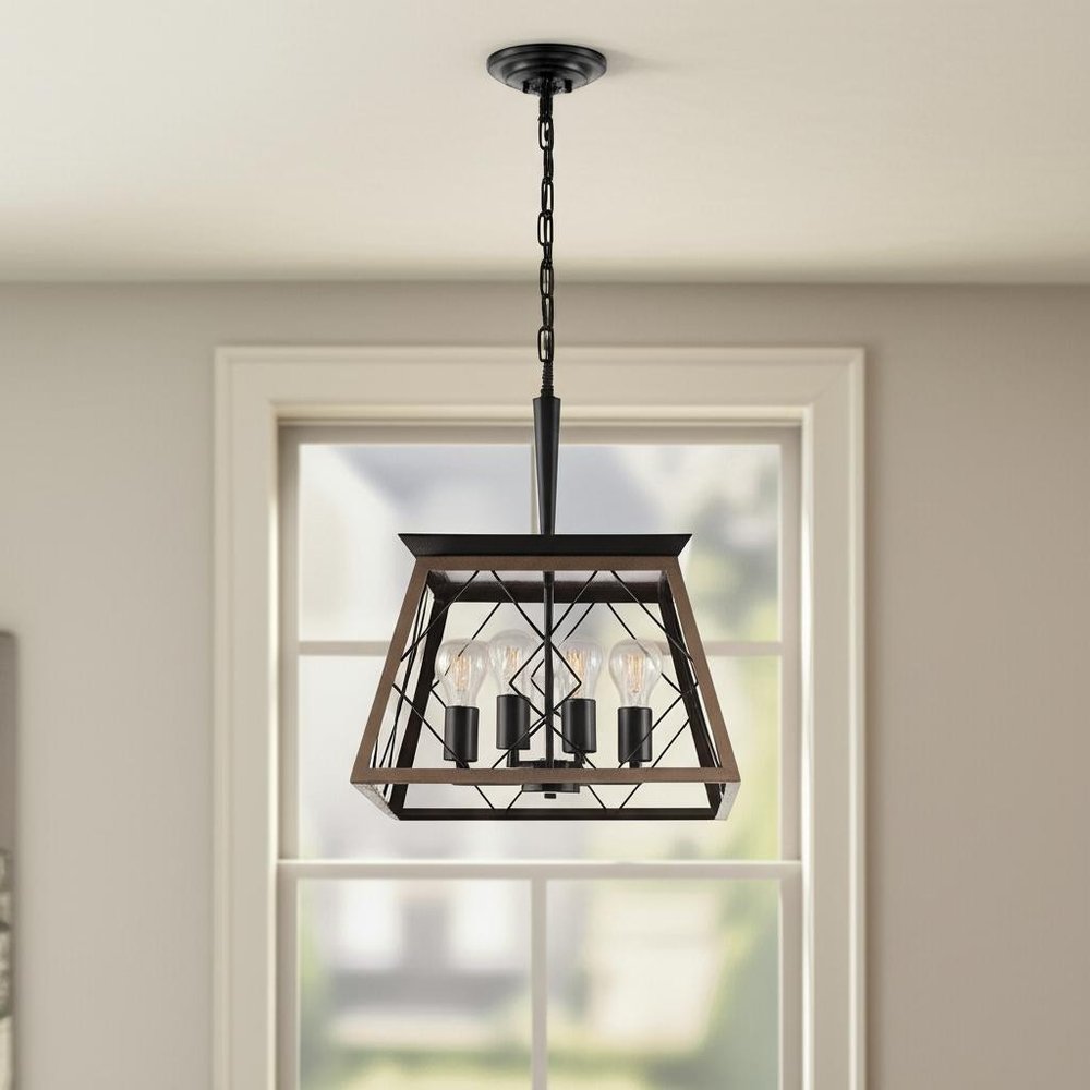 Black Four Light Metal Chandelier With Black Shades