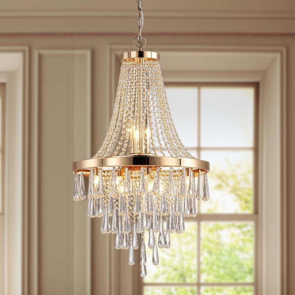 Gold Eleven Light Metal Chandelier With Gold Shades