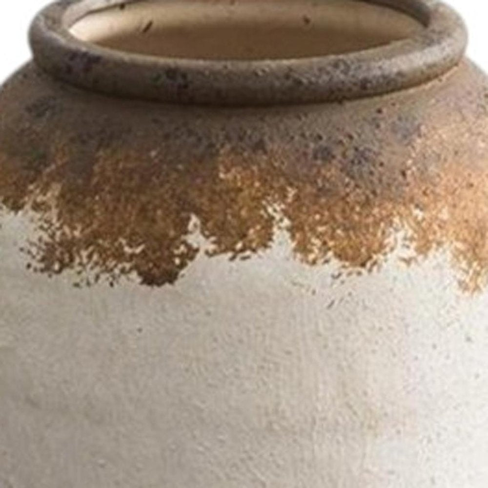 8" Brown And White Color Block Ceramic Round Table Vase