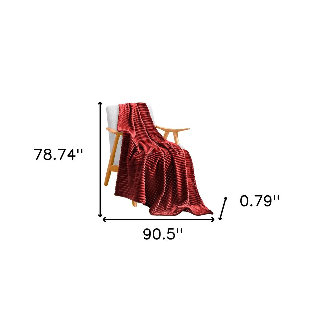 79" X 91" Burgundy Flannel Knitted Striped Throw Blanket