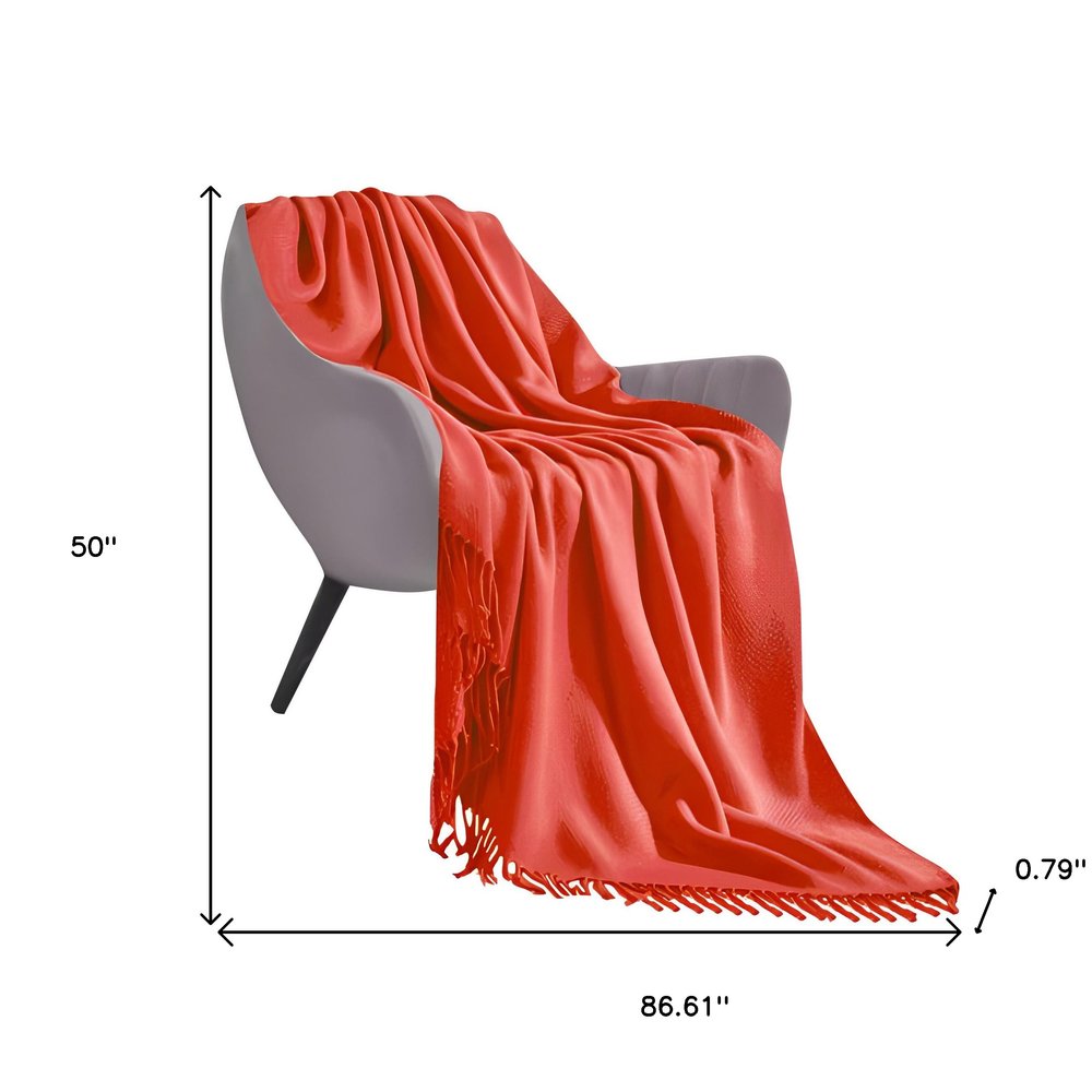 50" X 87" Orange Acrylic Knitted Throw Blanket with Fringe