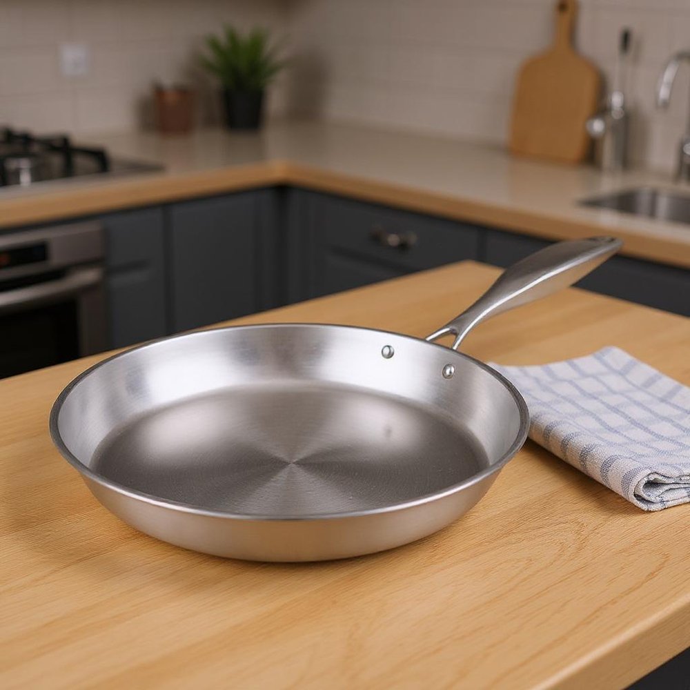 9" Silver Stainless Steel Frying Pan