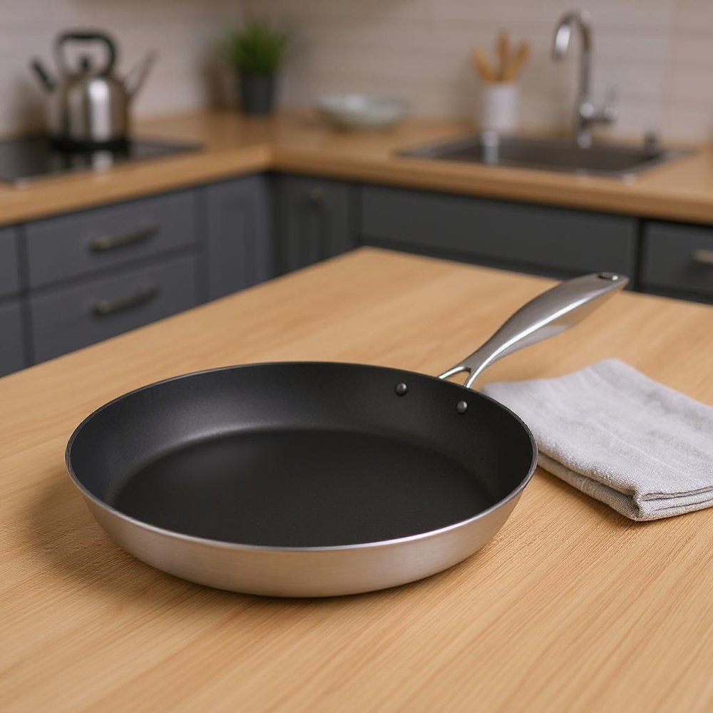 9" Black And Silver Stainless Steel Frying Pan