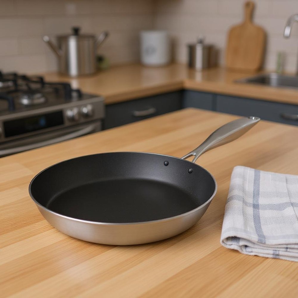 9" Black And Silver Stainless Steel Frying Pan