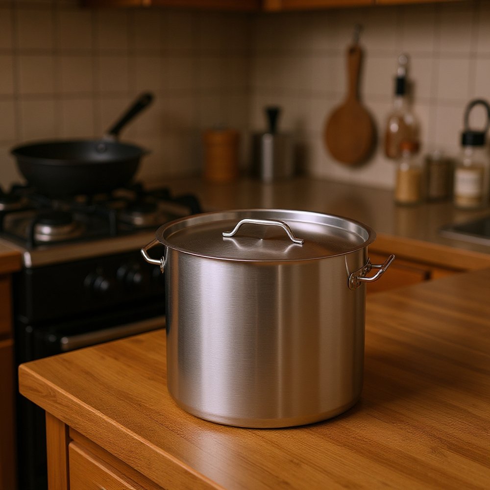 12" Silver Stainless Steel Stock Pot