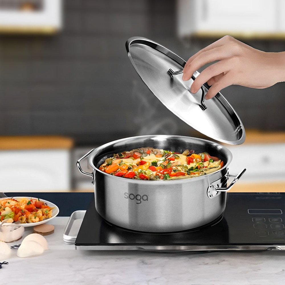18" Silver Stainless Steel Stock Pot