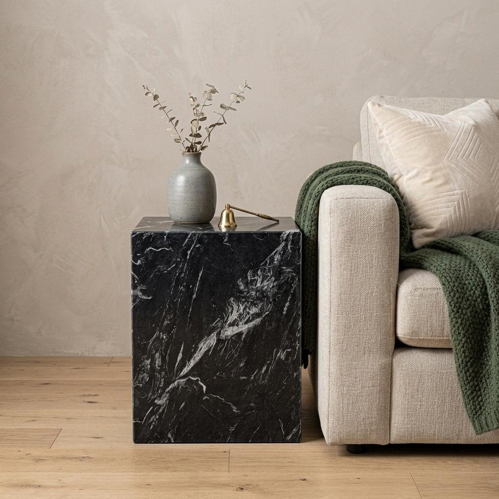 20" Black Marble Square Block End Table