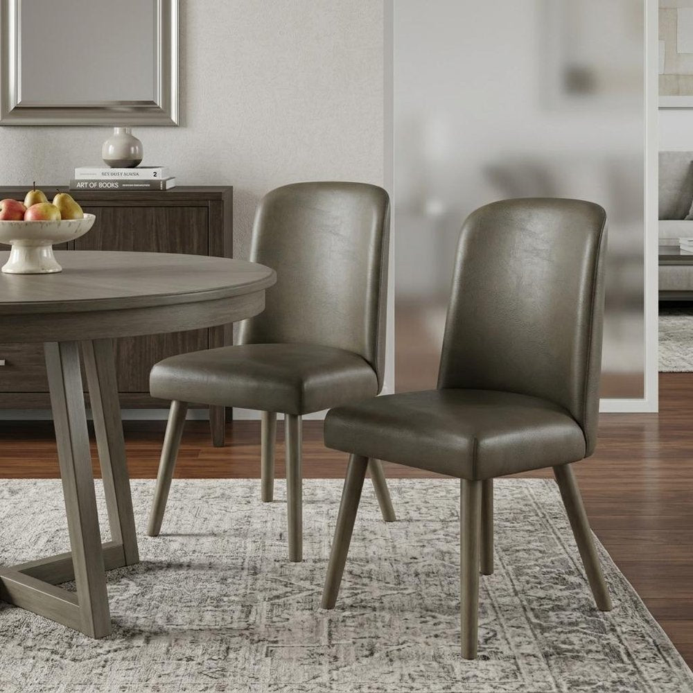 Set of Two Gray Faux Leather Dining Side Chairs