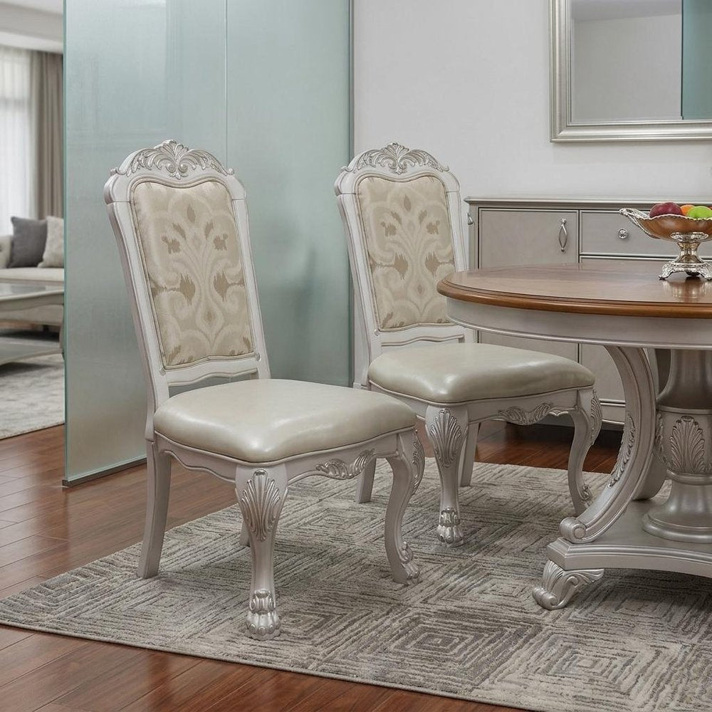 Set of Two White Tufted Faux Leather Dining Side Chairs