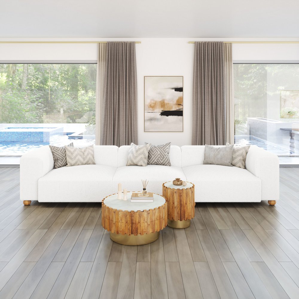 150" White Fabric Sofa