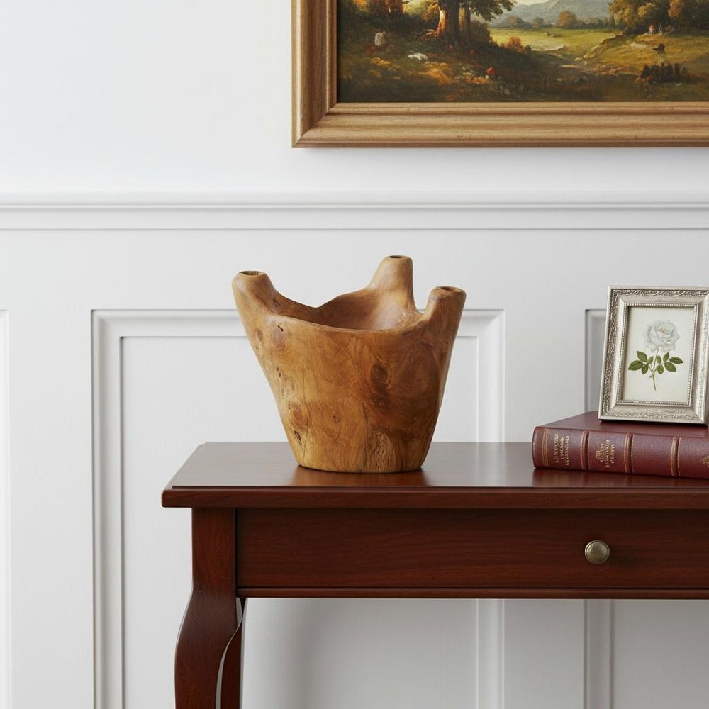 8" Natural Round Solid Wood Table Vase