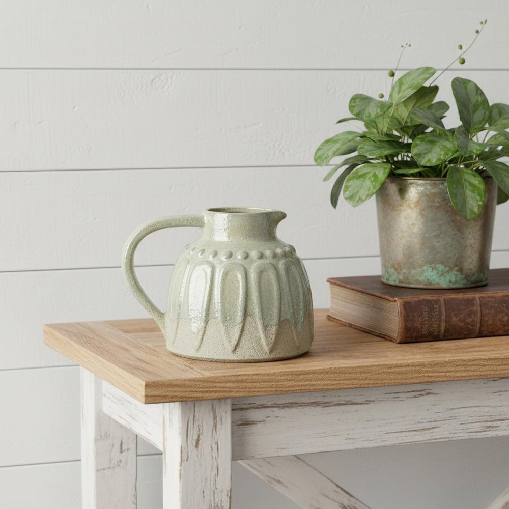 7" Gray Ceramic Round Jug Vase