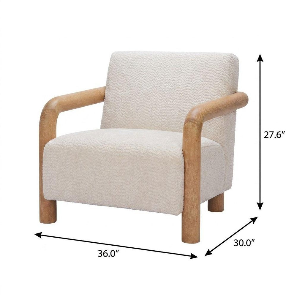36" White And Natural Upholstered Arm Chair
