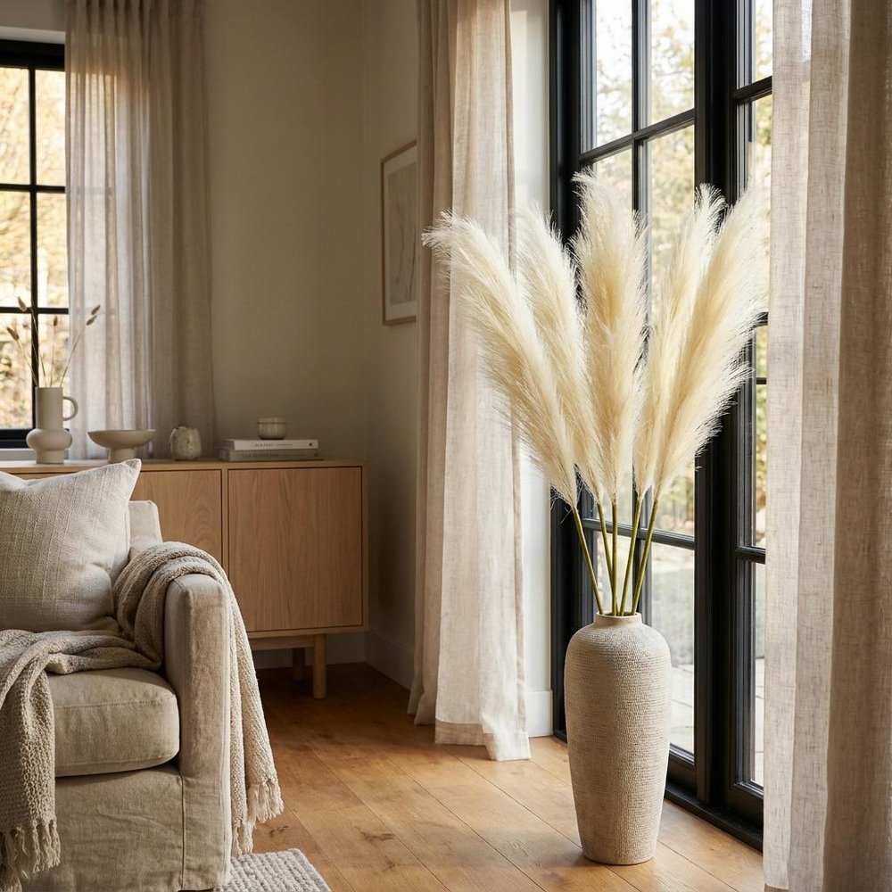 Set of Four 1" Beige Artificial Pampas