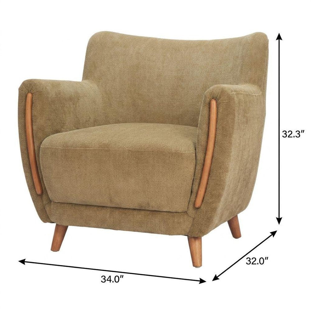 34" Green and Brown Upholstered Arm Chair