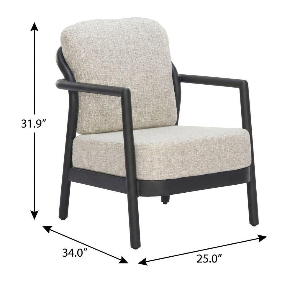 25" Beige and Black Fabric Arm Chair