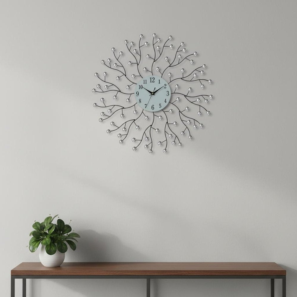 20" Black White And Clear Metal and Glass Silent Analog Round Wall Clock