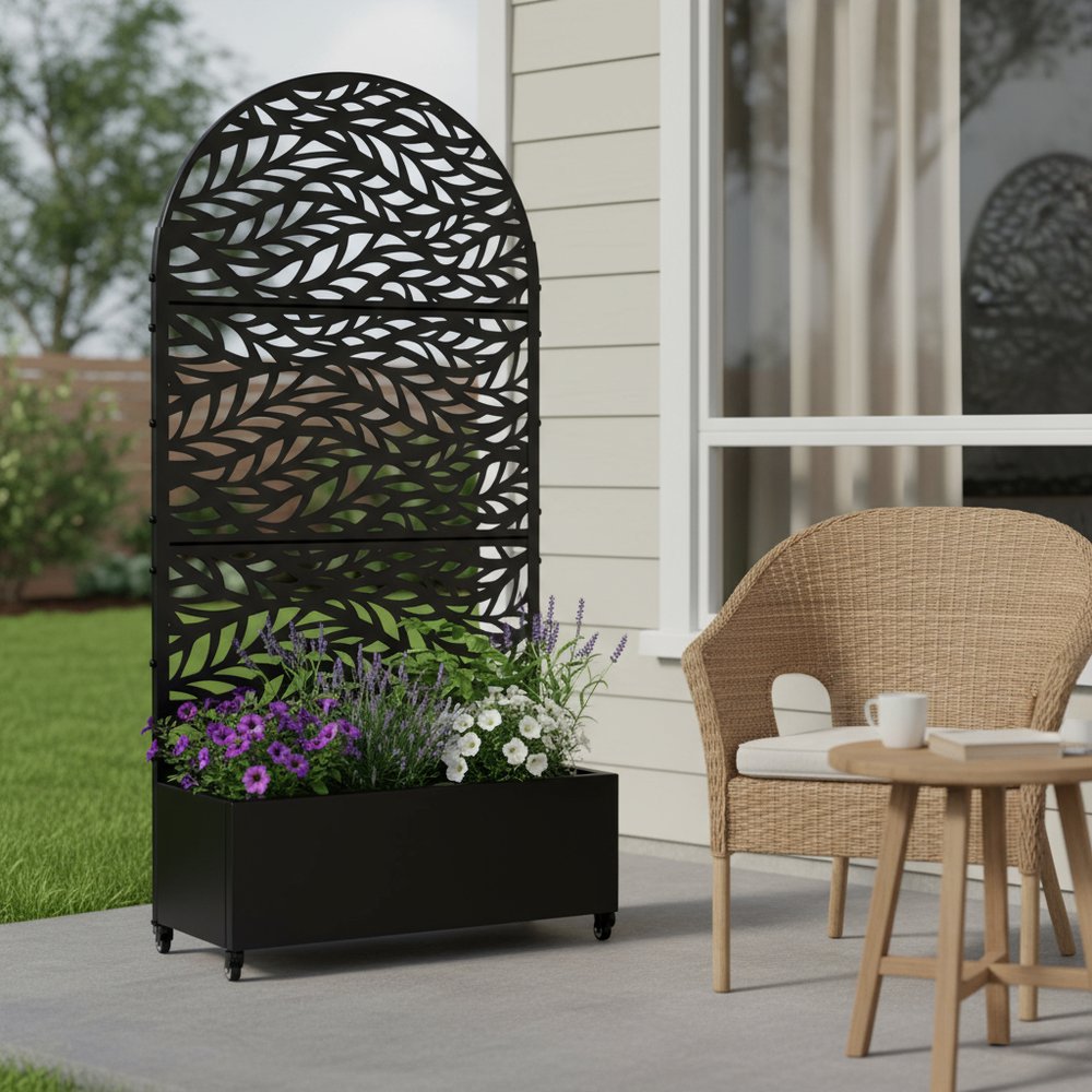 72" X 35" Black Metal Rectangular Planter Box