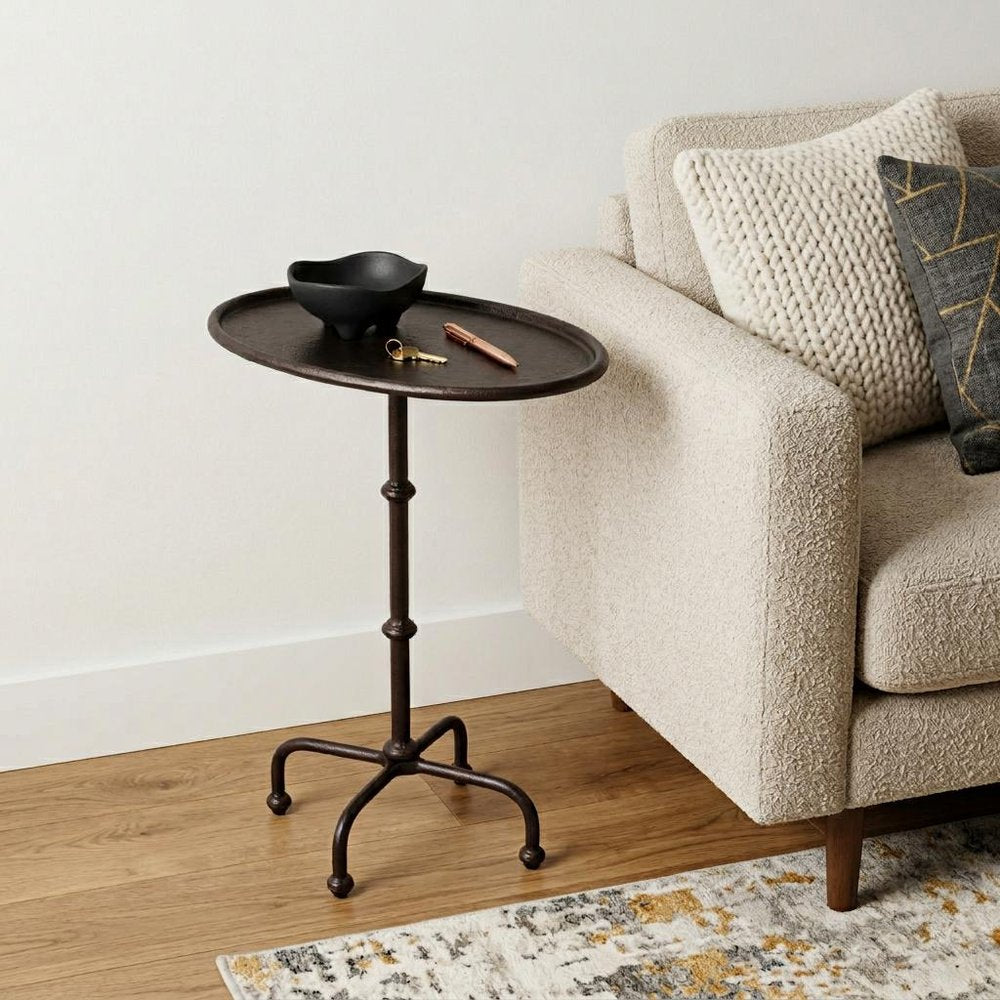 20" Black Aluminum Oval Outdoor Pedestal Side Table