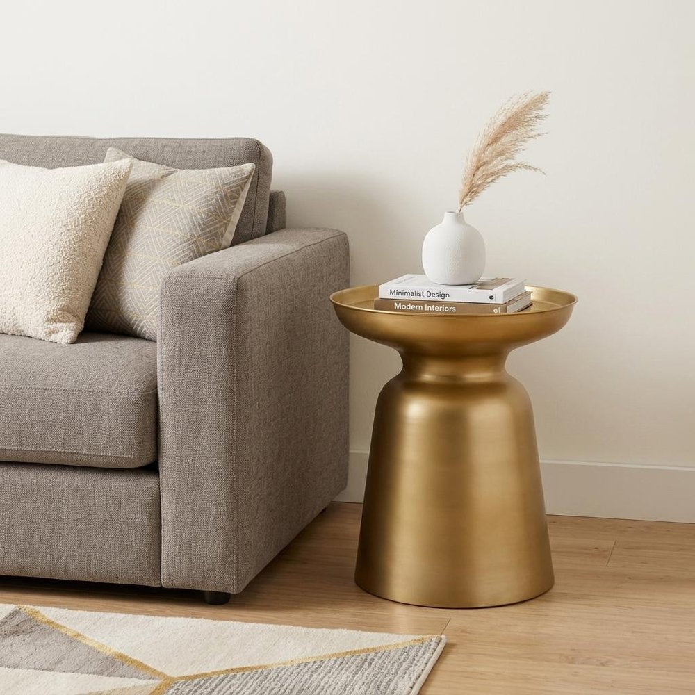 18" Gold Iron Round Pedestal End Table