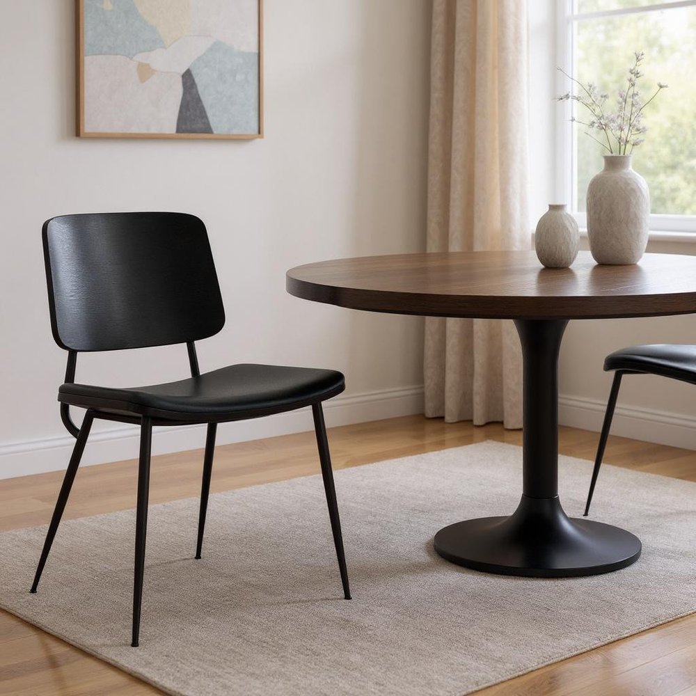 Set of Two Black Solid Wood Dining Parsons Chairs