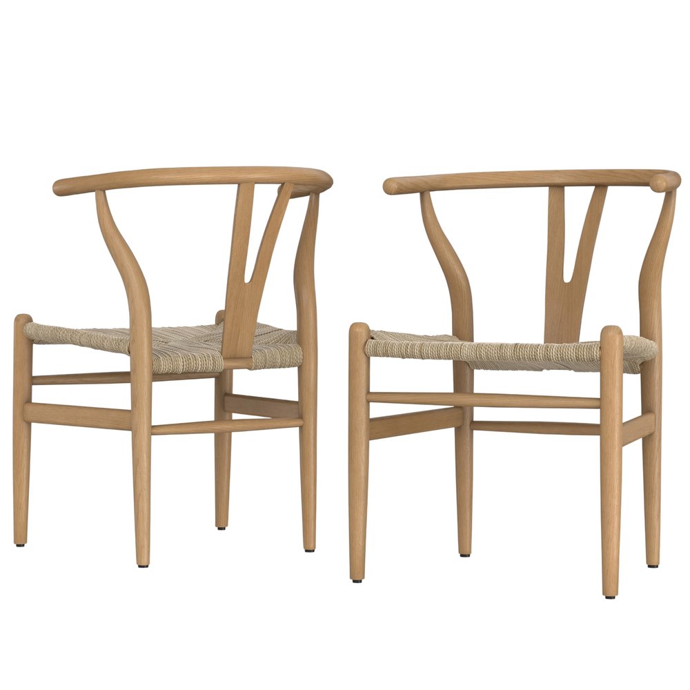 Set of Two Natural Solid Wood Dining Parsons Chairs