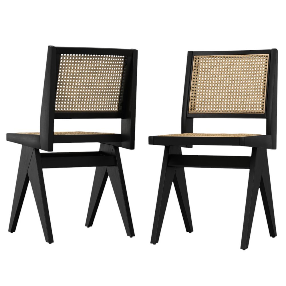 Set of Two Black Solid Wood Dining Parsons Chairs