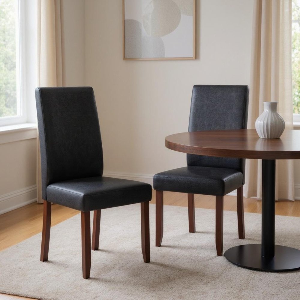 Set of Two Black and Brown Wood Dining Parsons Chairs