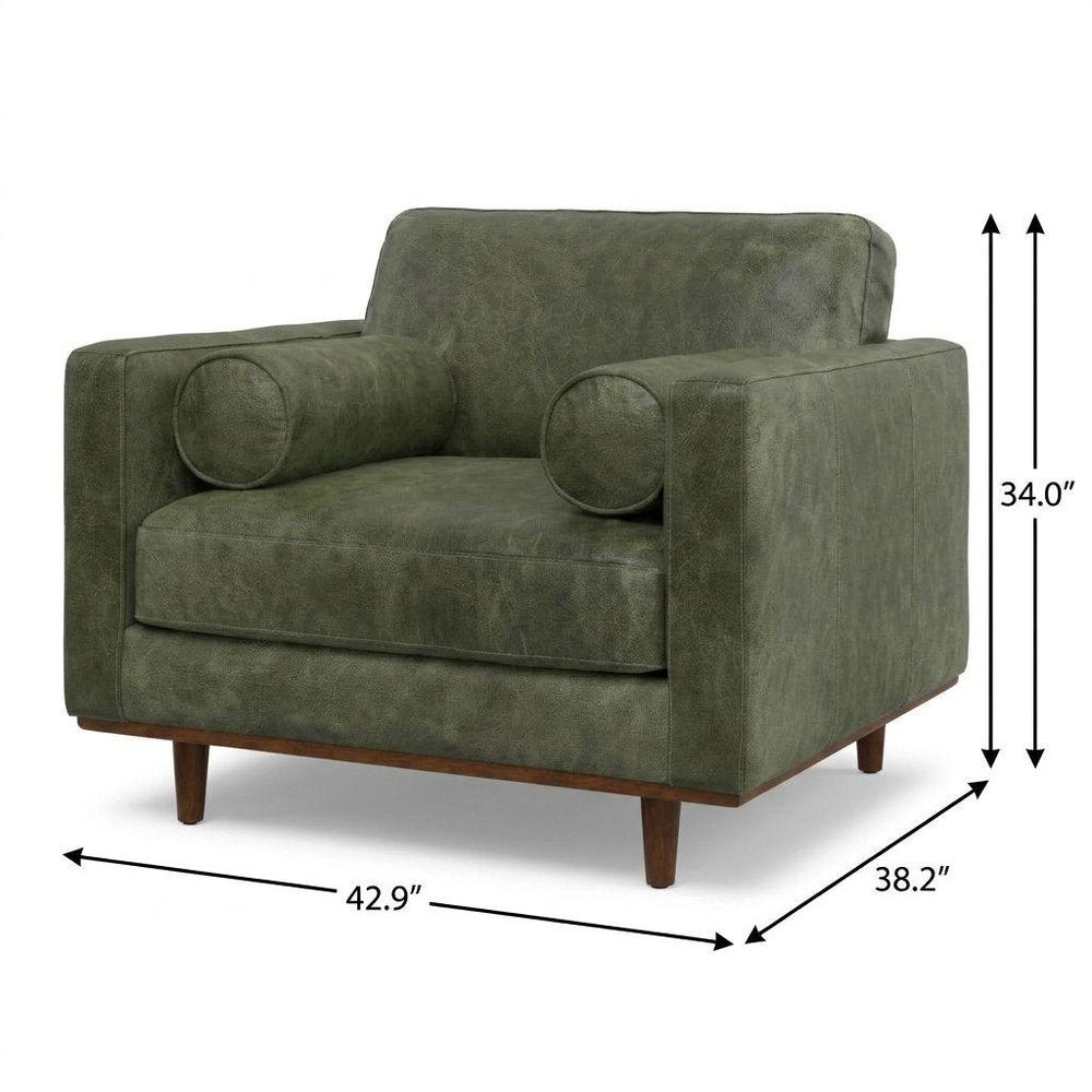 43" Green and Brown Leather Arm Chair