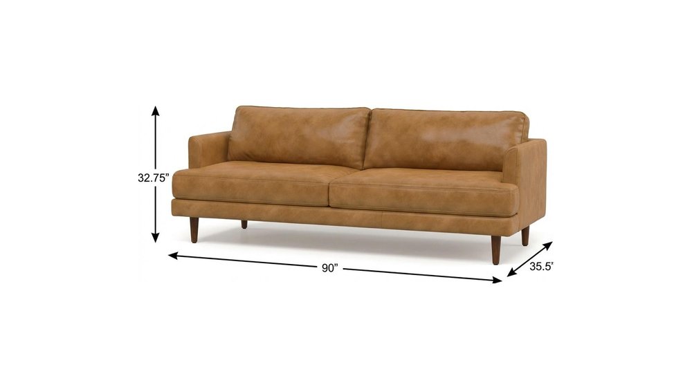 90" Sienna Leather Sofa With Brown Legs