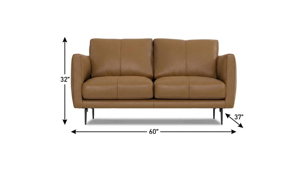 60" Brown Leather Sofa With Black Legs