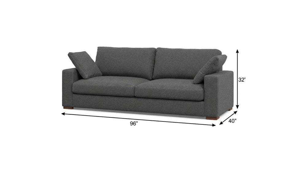 96" Gray Fabric Sofa With Brown Legs