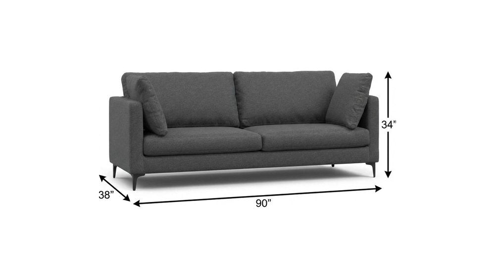 90" Gray Fabric Sofa With Black Legs