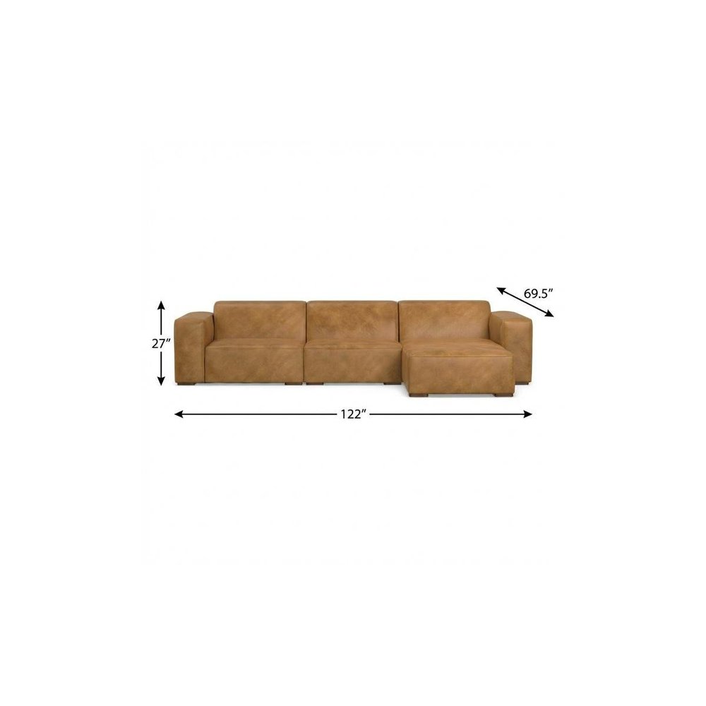 122" Sienna Leather Modular Sofa With Brown Legs