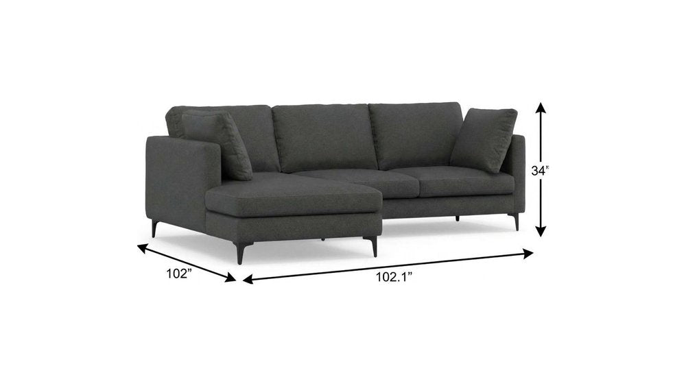 102" Gray Fabric Sofa With Black Legs
