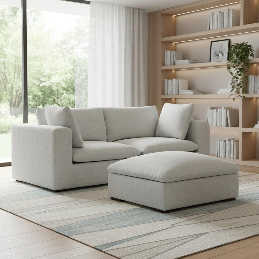 88" Gray Fabric Sofa With Ottoman With Brown Legs