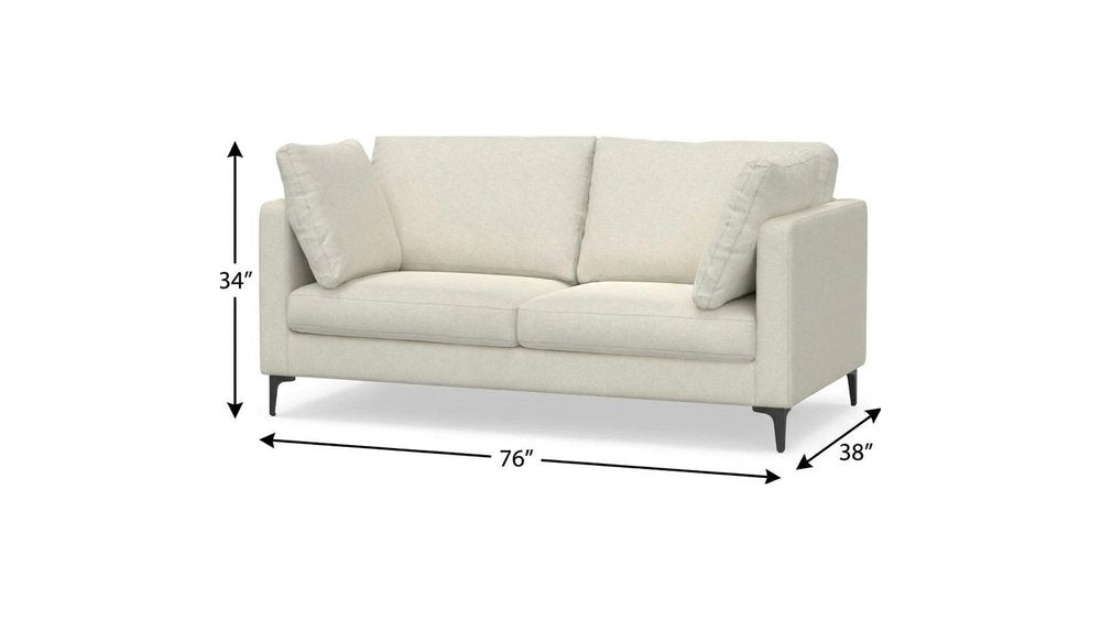 76" Cream Fabric Sofa With Ottoman With Black Legs