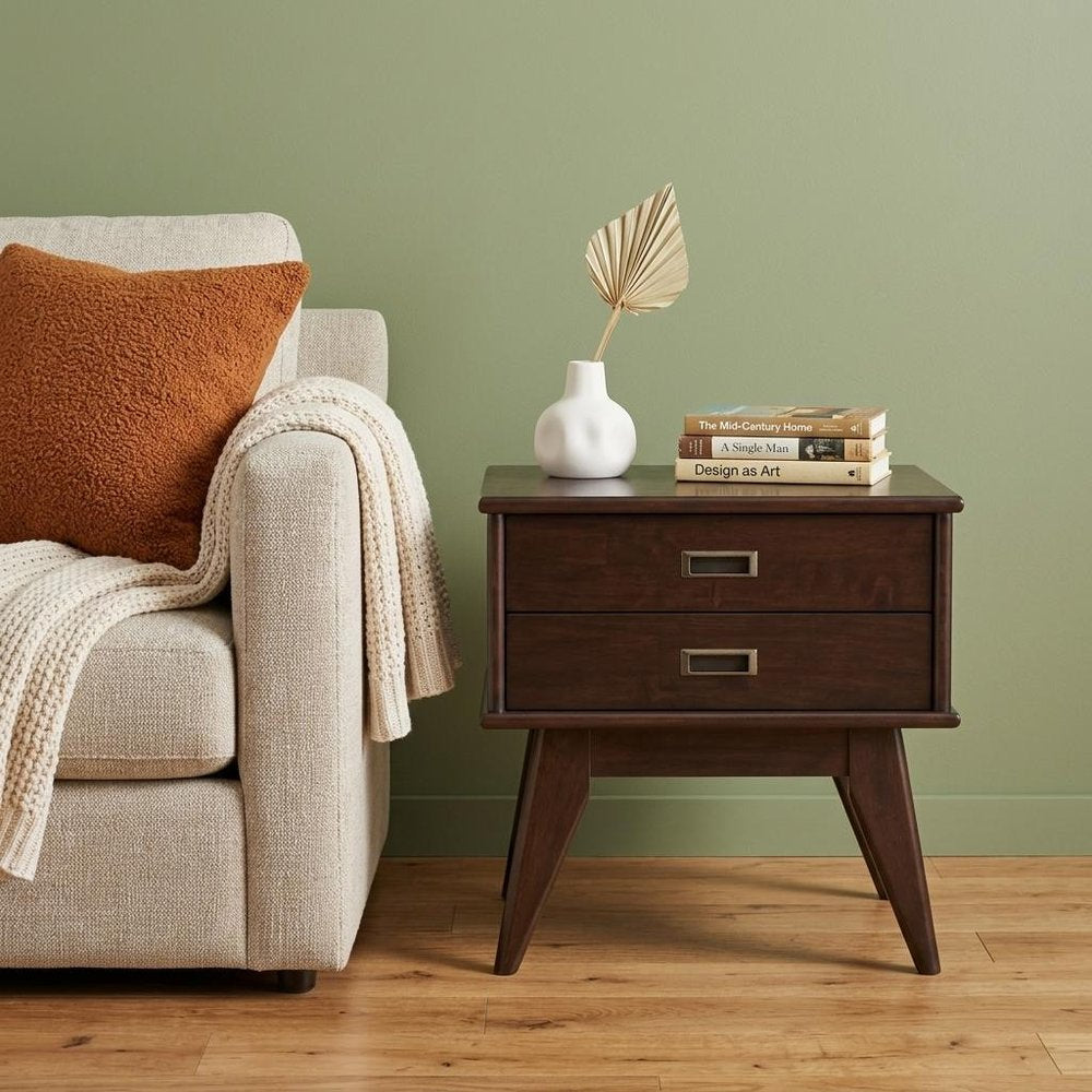 22" Brown Wood End Table With Two Drawers