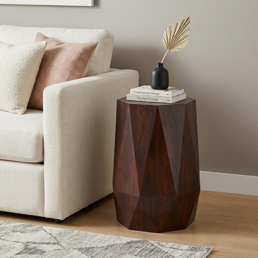 21" Brown Solid Wood Free Form End Table
