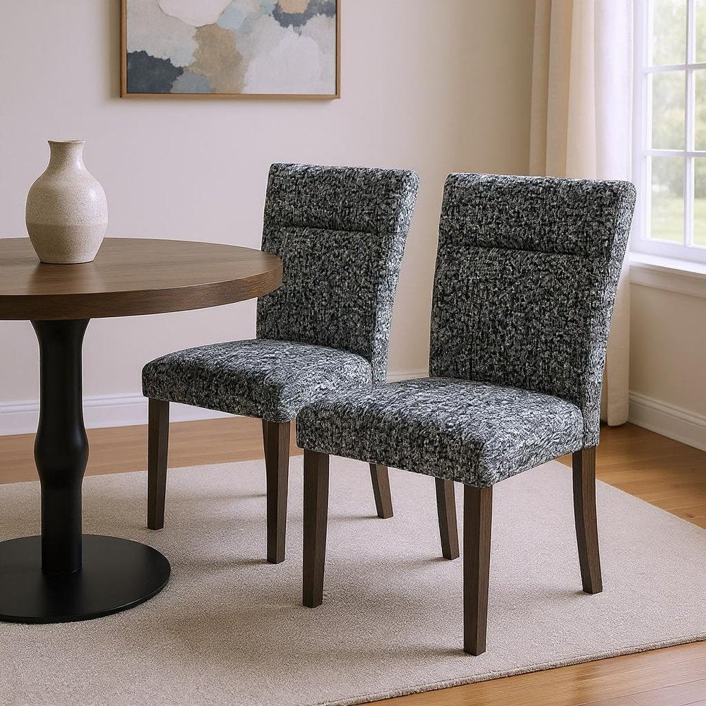 Set of Two Gray and Brown Upholstered Dining Side Chairs