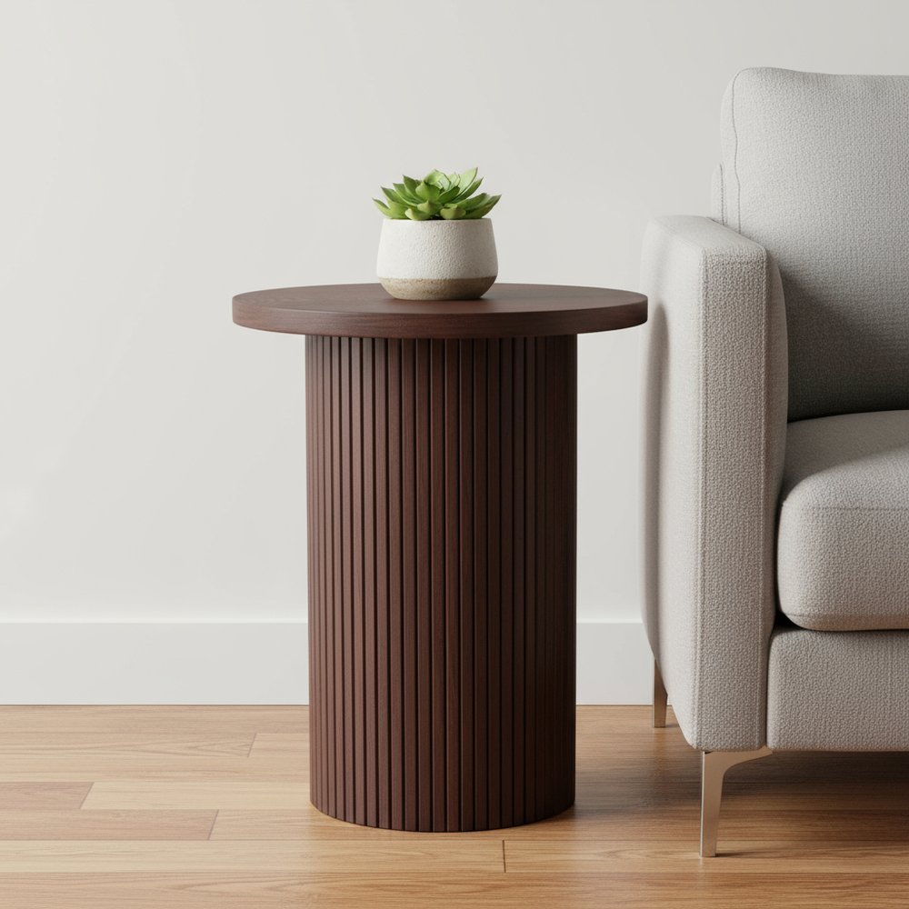 22" Brown Wood Round Pedestal End Table