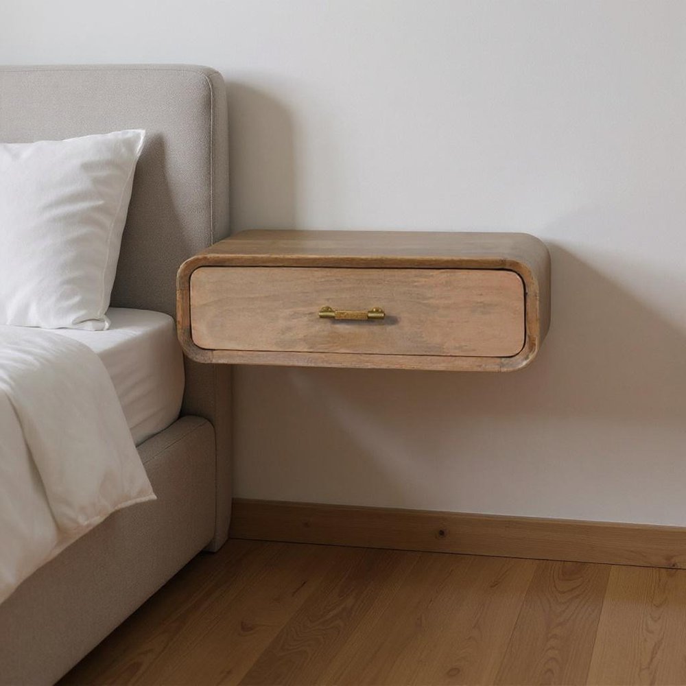 20" Brown Solid Wood One Drawer Floating Nightstand