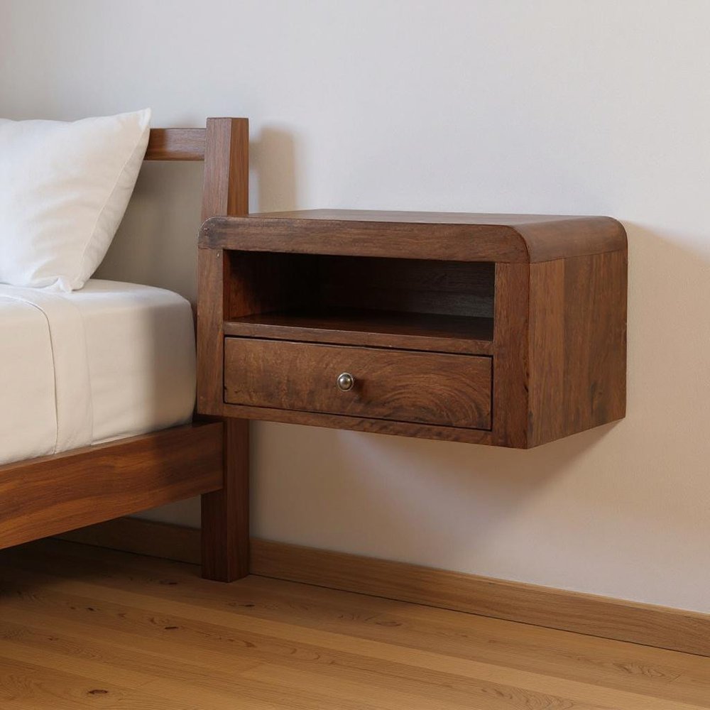 18" Chestnut Solid Wood One Drawer Floating Nightstand