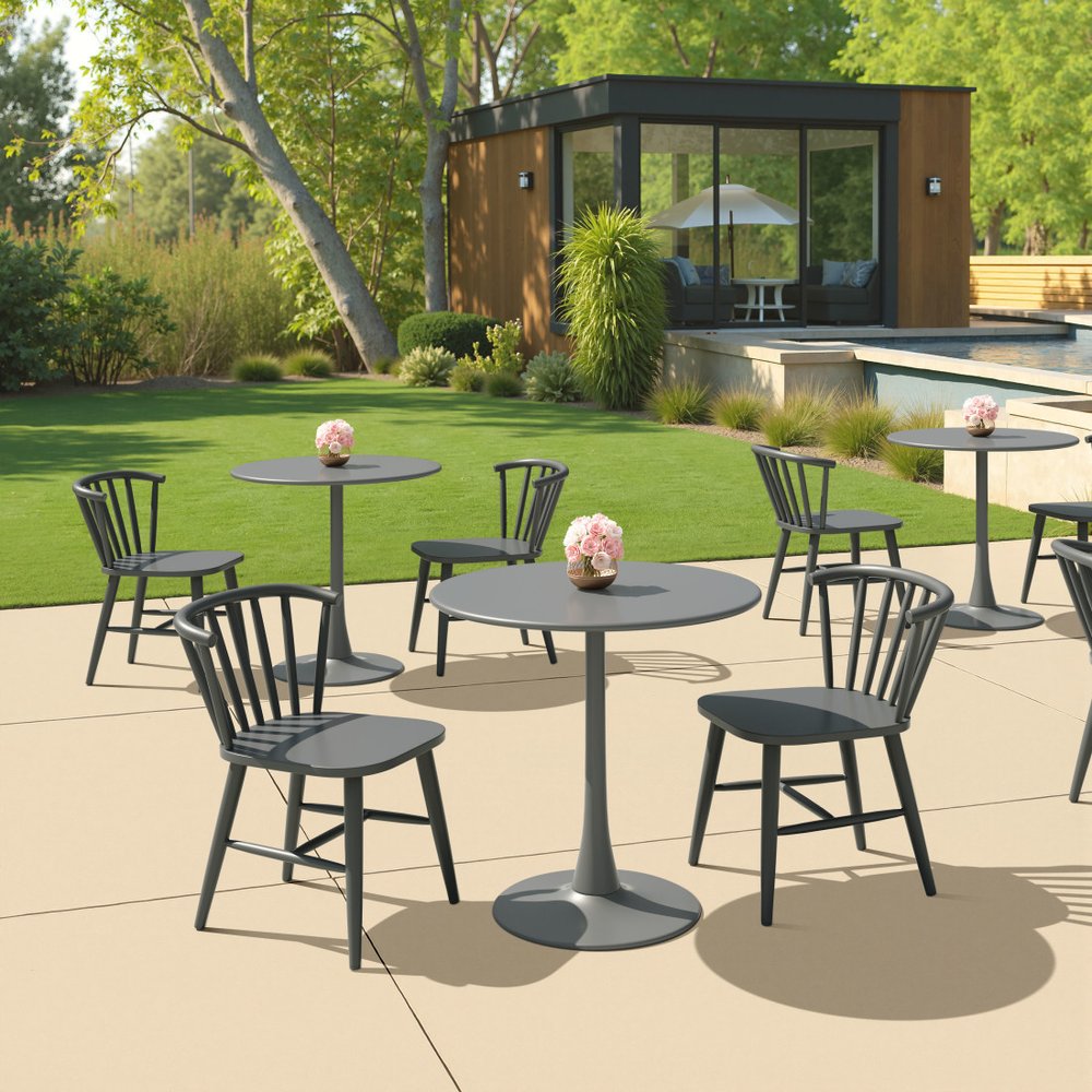 Black Aluminum Slat Back Dining Side Chair